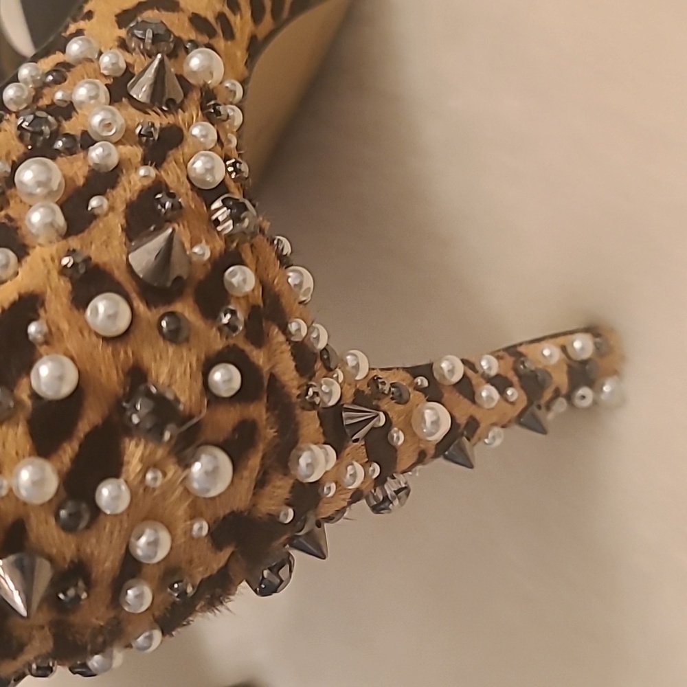 Nine West Leopard Patent Leather Peep Toe Platform Heels Size 7.5 - Picture 5 of 10